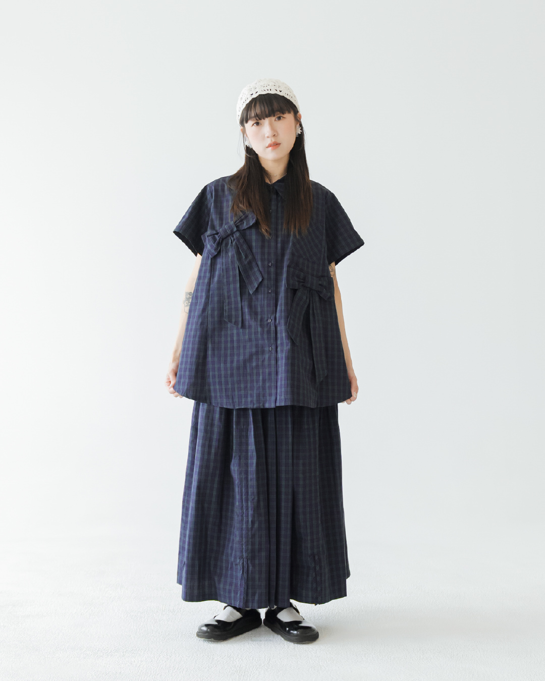 【 Kiki.co made 】Adjustable Drawstring Skirt - Plaid