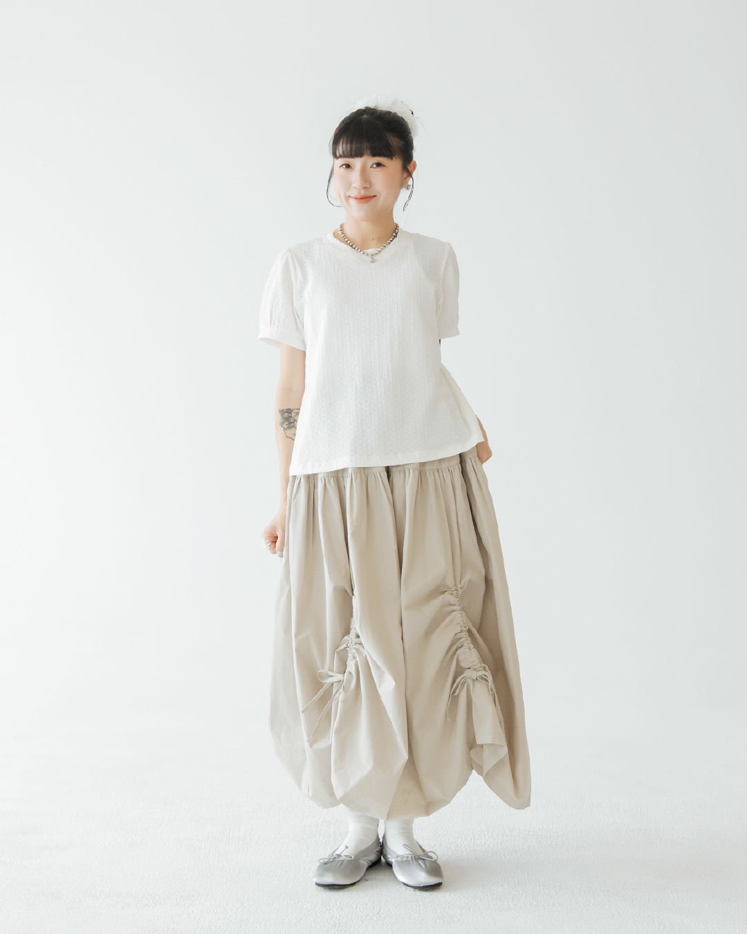 【 Kiki.co made 】Adjustable Drawstring Skirt - Sand Green