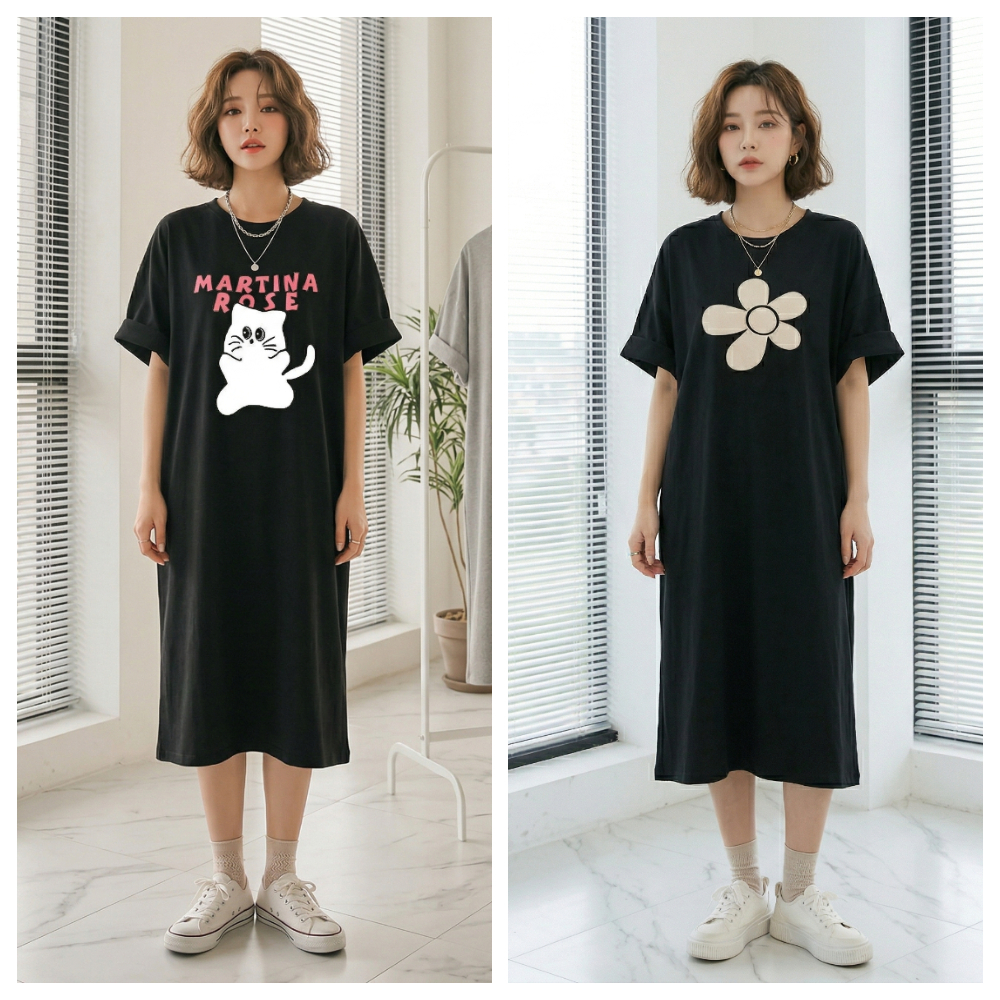 【ASister 小姊姊】AS2389#女裝｜休閒洋裝☆*黑色特輯*中大尺碼中長版連身裙( S-5XL)