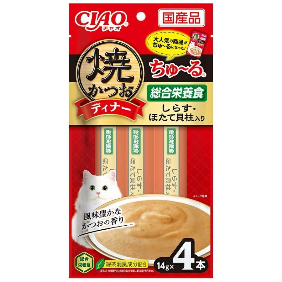 CIAO 貓小食 唧唧醬．烤鰹魚晚餐系列 吻仔魚+扇貝口味14g x 4支裝