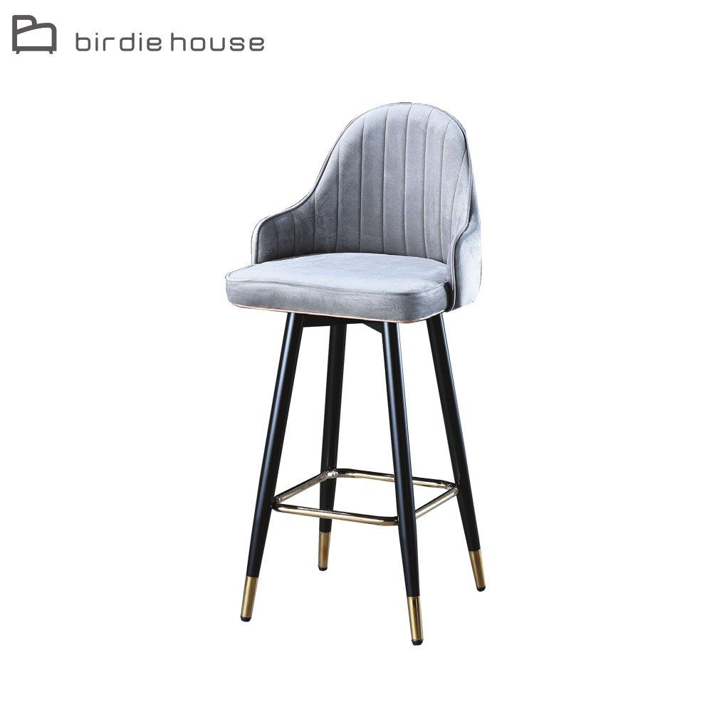 柏蒂家居-黛菲亞灰色絨布可旋轉吧台椅/吧檯椅/休閒高腳椅