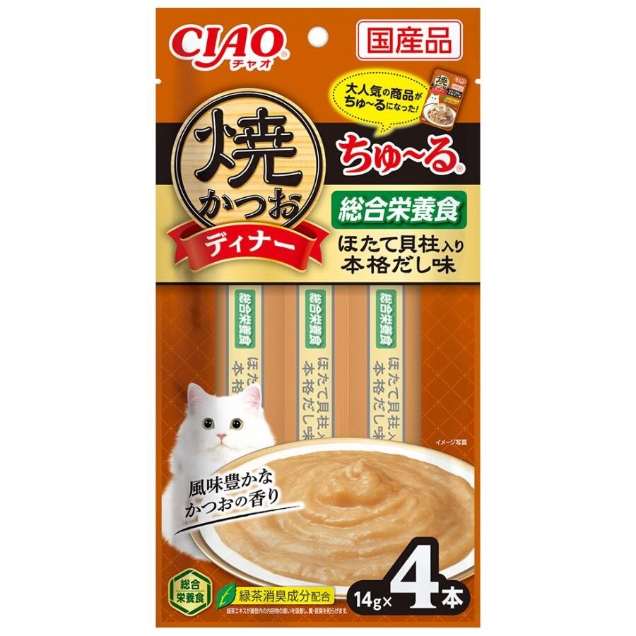 CIAO 貓小食 唧唧醬．烤鰹魚晚餐系列 扇貝柱+正宗高湯口味14g x 4支裝