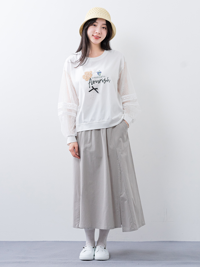 雙層蕾絲上衣日剪接設計開衩純棉長裙組合