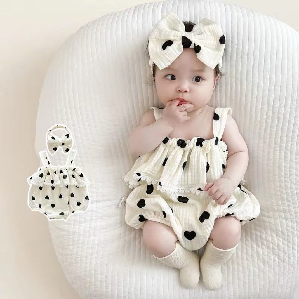 滿版吊帶愛心包屁衣|含髮帶