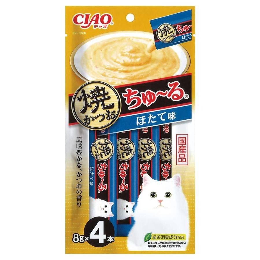 CIAO 貓小食 唧唧醬．烤鰹魚+扇貝味8g x 4支裝