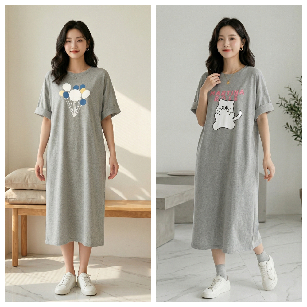 【ASister 小姊姊】AS2390#女裝｜休閒洋裝☆*灰色特輯*中大尺碼中長版連身裙( S-5XL)