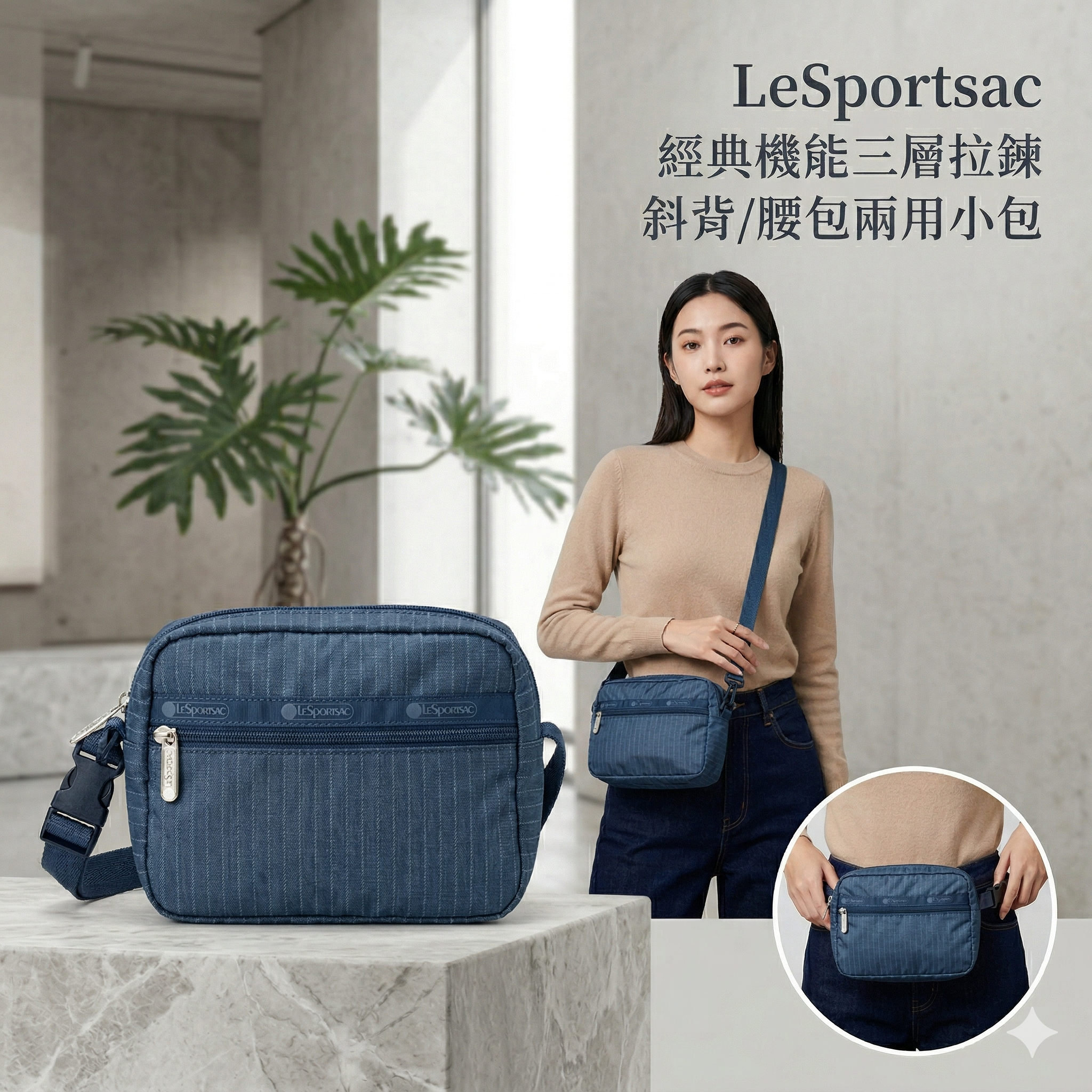 【預購】H0408126  LeSportsac 經典機能三層拉鍊斜背/腰包兩用小包
