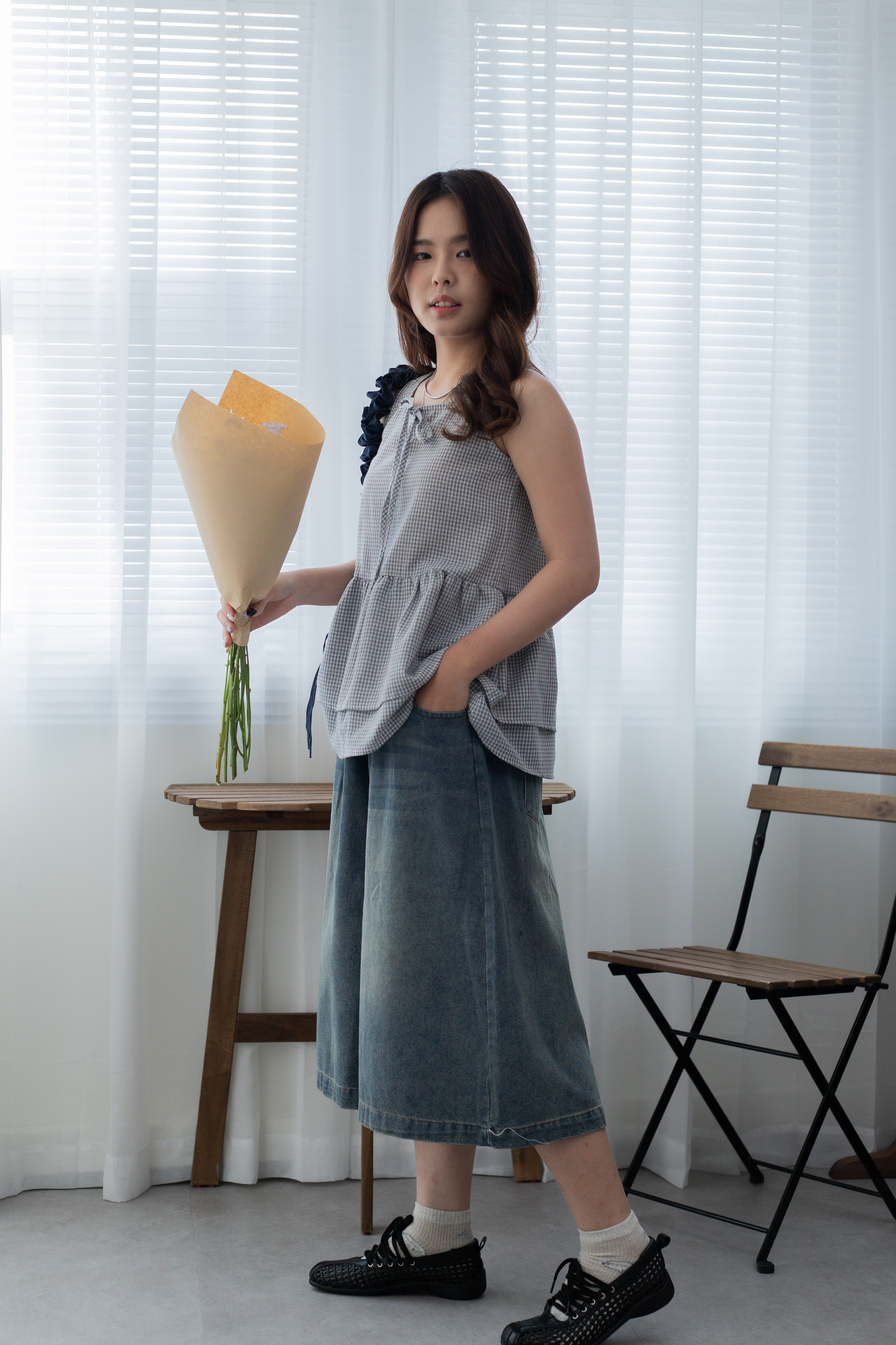 June Checkered Top Grey -2677BVGRY