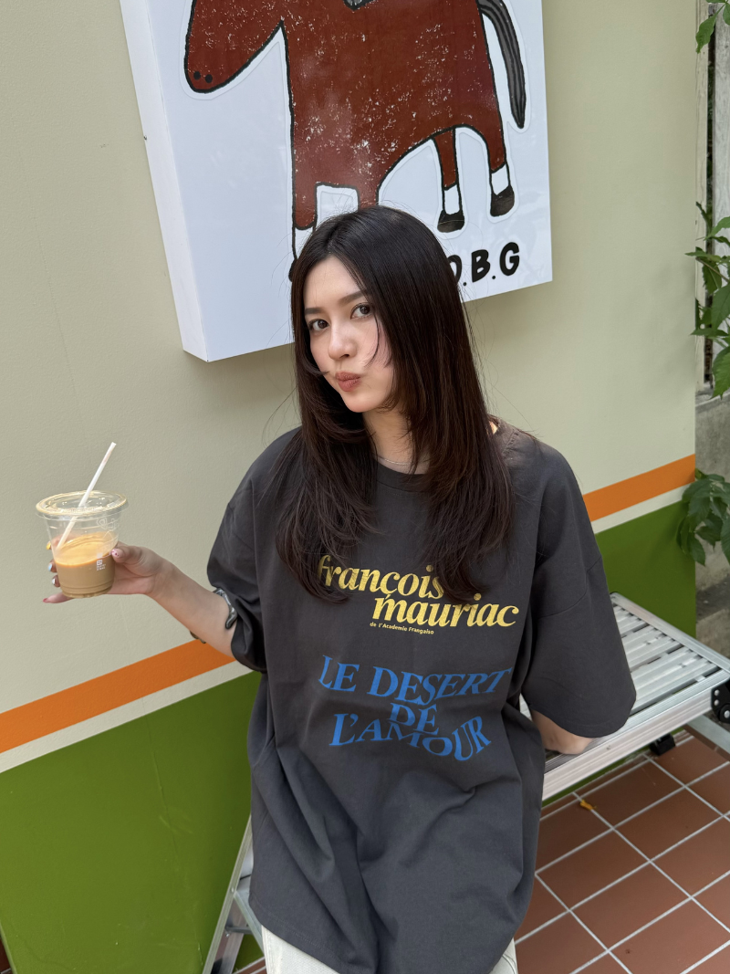 A3376-法式印花寬版T