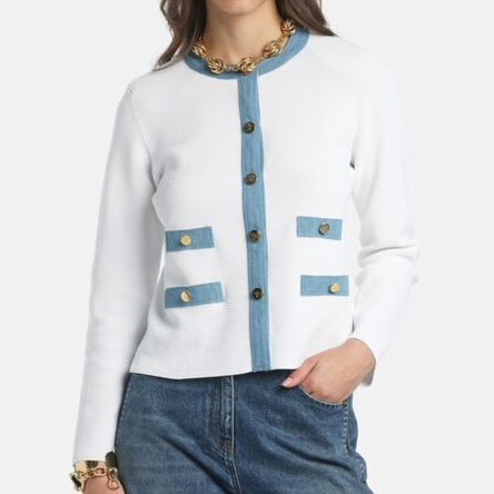 1LS1015-147 [LUISA SPAGNOLI] Train Conductor Bon-Ton Cardigan White #100363 0201 1217 (C-K11-E)