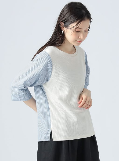 260409 BEAMS HEART 條子恤衫拼接上衣 (2色)