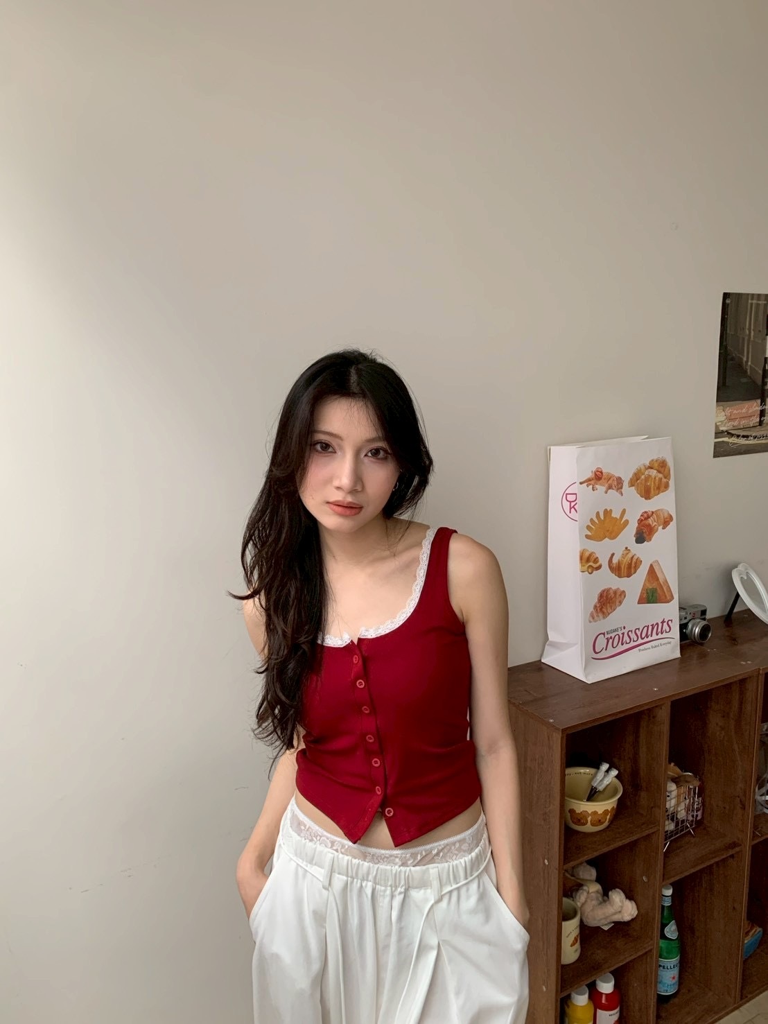 B117滾邊蕾絲假兩件胸墊背心