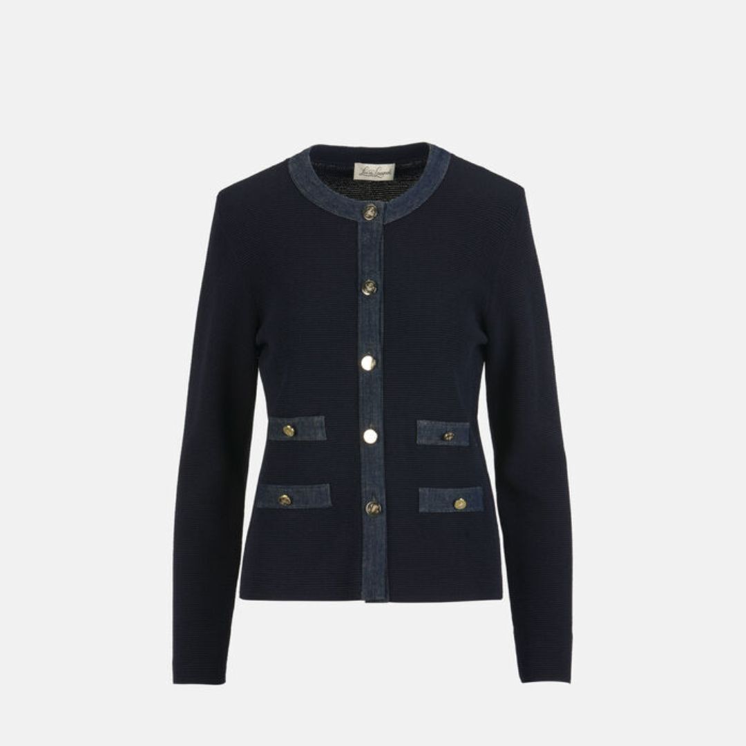 1LS1015-148 [LUISA SPAGNOLI] Train Conductor Bon-Ton Cardigan Blue #100363 1206 1255 (C-K11-E)