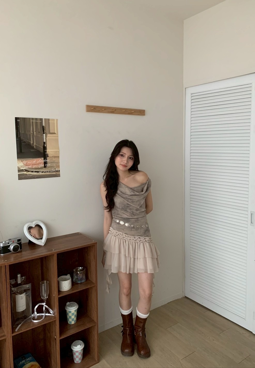 B129盪領漸層拼接蕾絲短洋裝