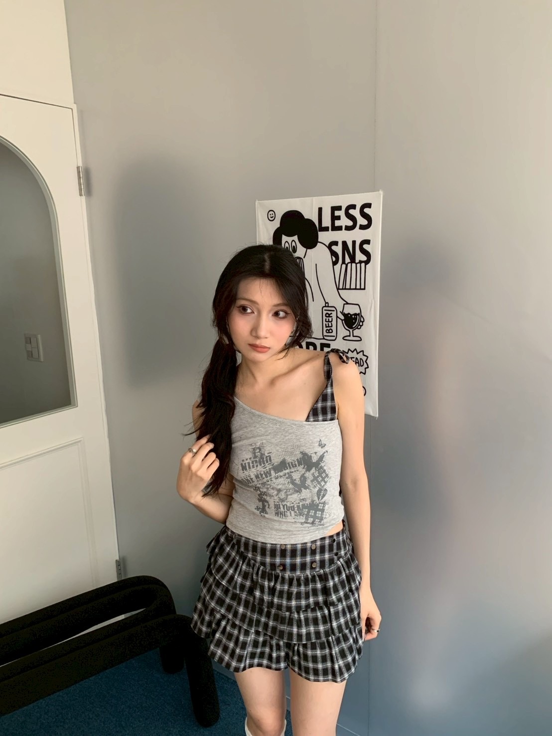 B165復古拼格紋上衣