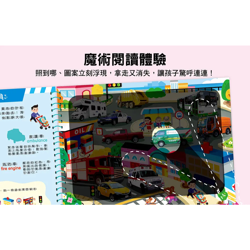 【樂森藥局】幼福文化 神奇手電筒遊戲書：叭叭～出發囉，城市交通大發現