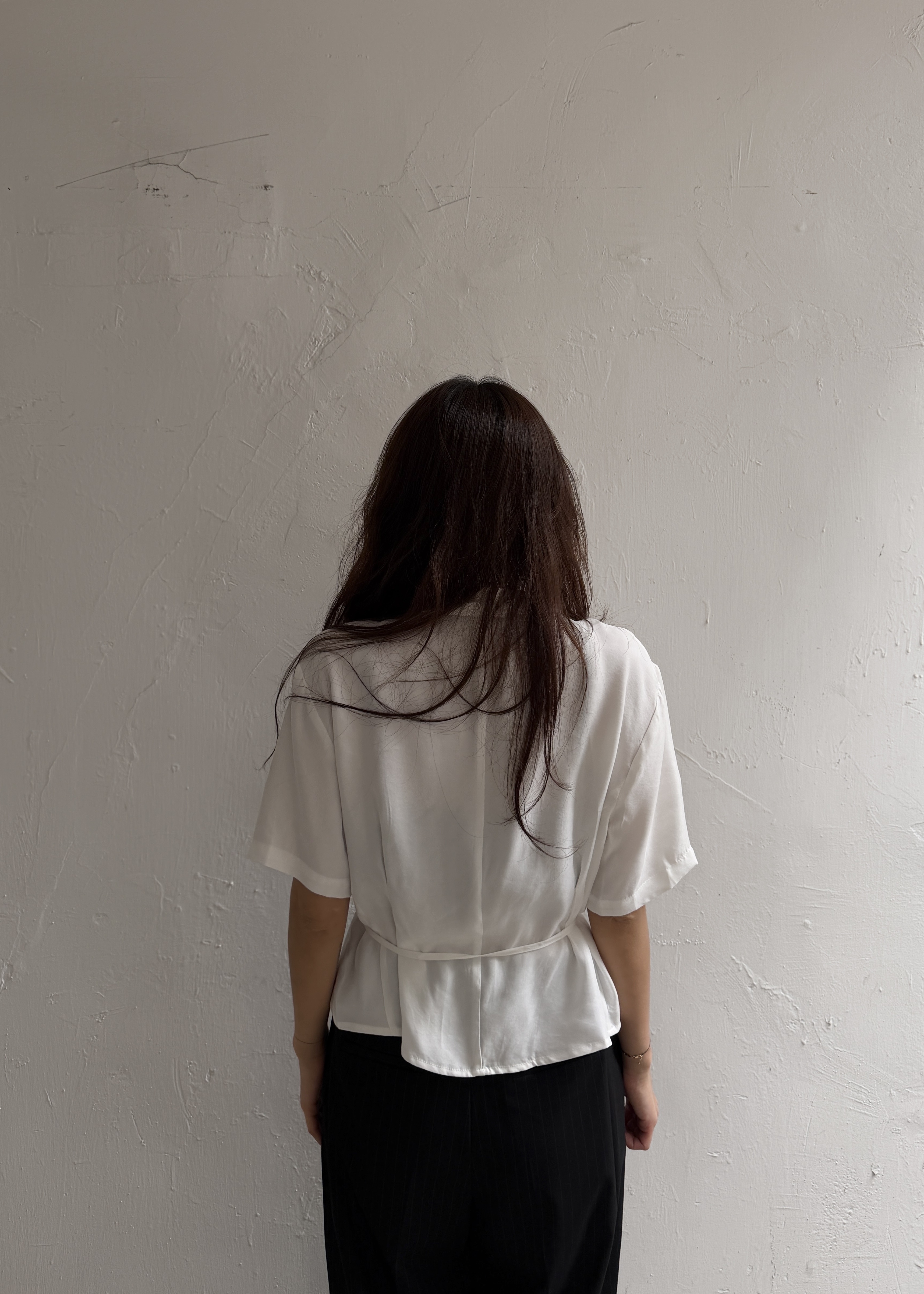Stitched crop shirt blouse