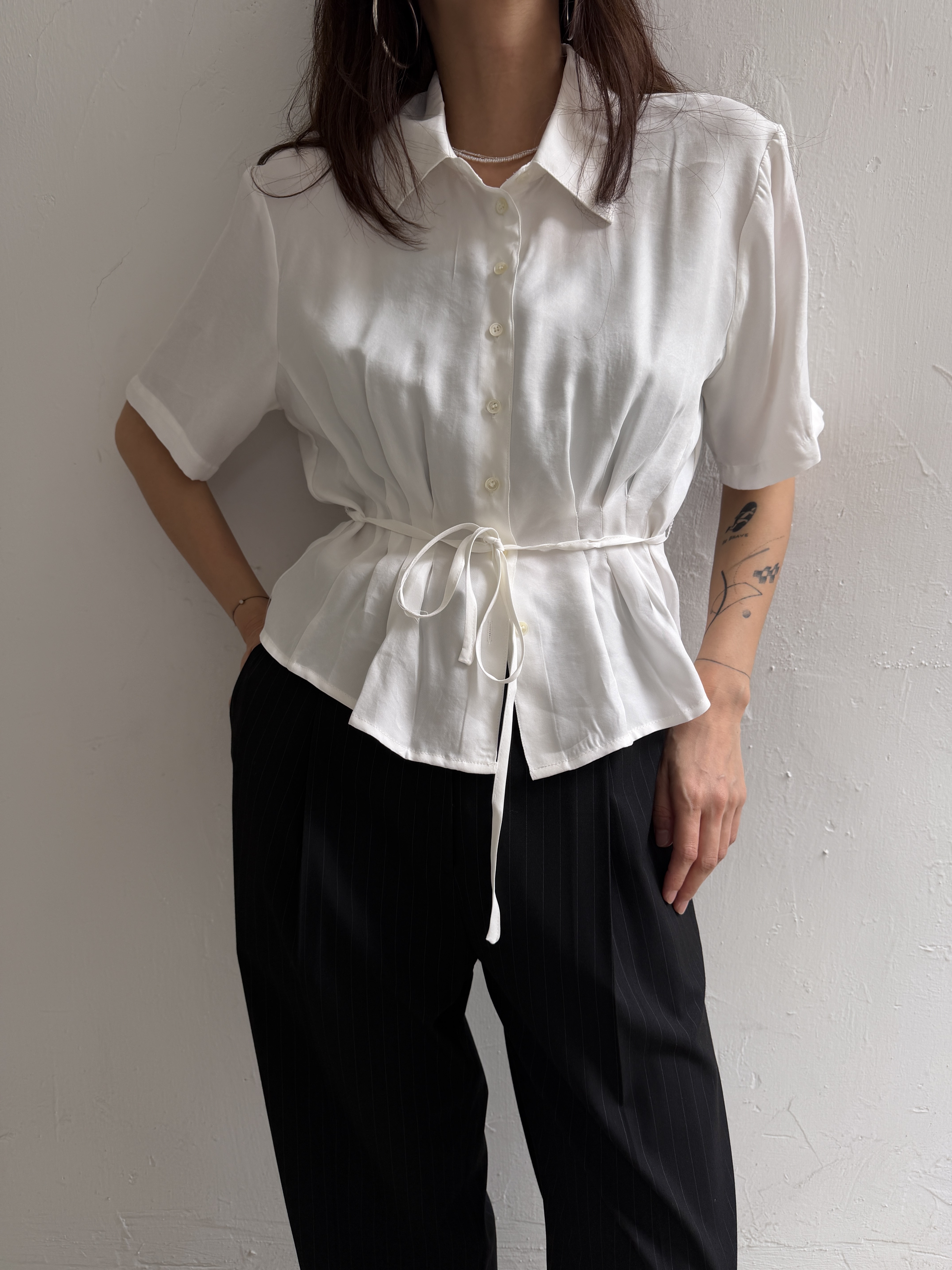 Stitched crop shirt blouse