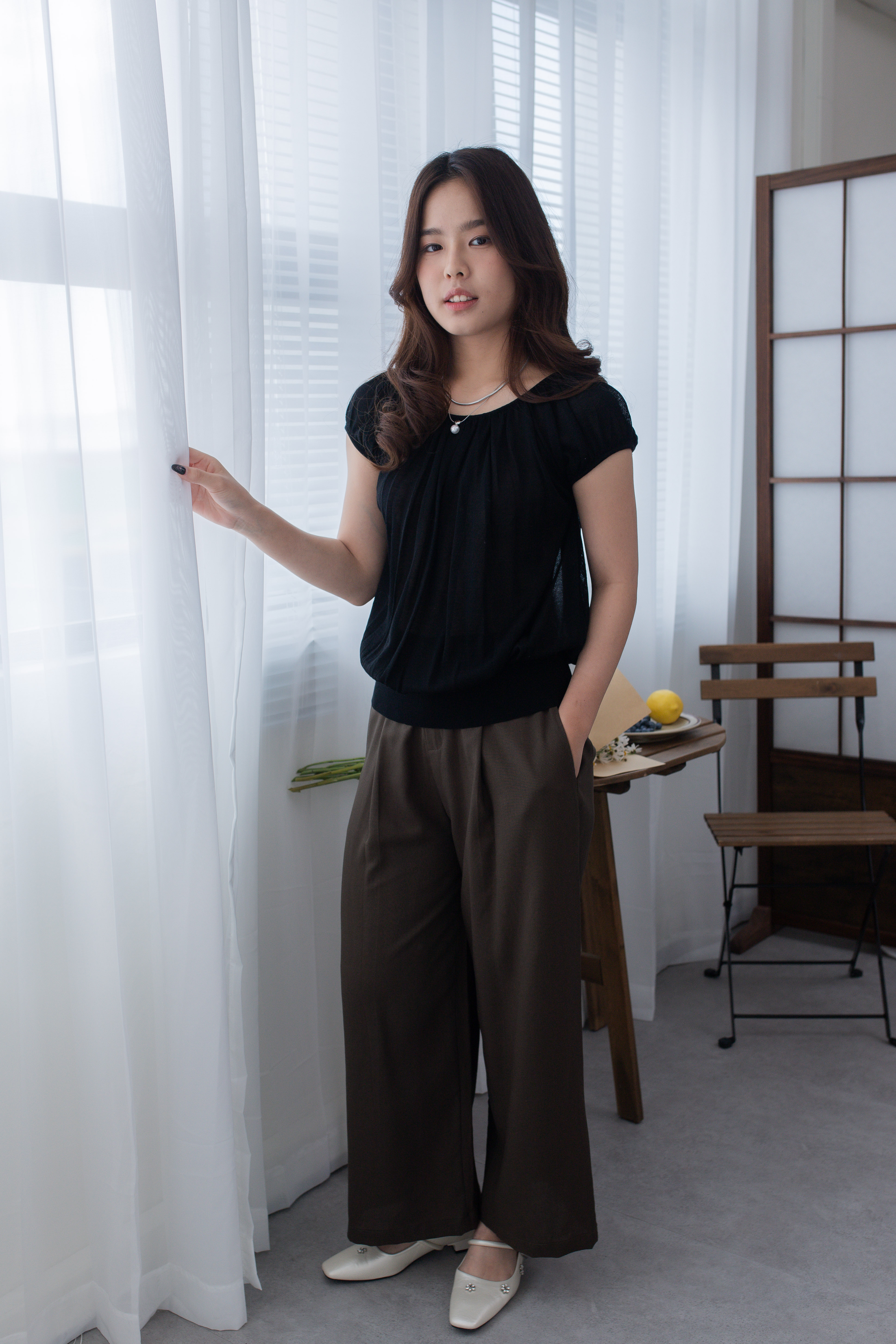 Evelyn Gathered Knit Top Black - 2683KSBLK