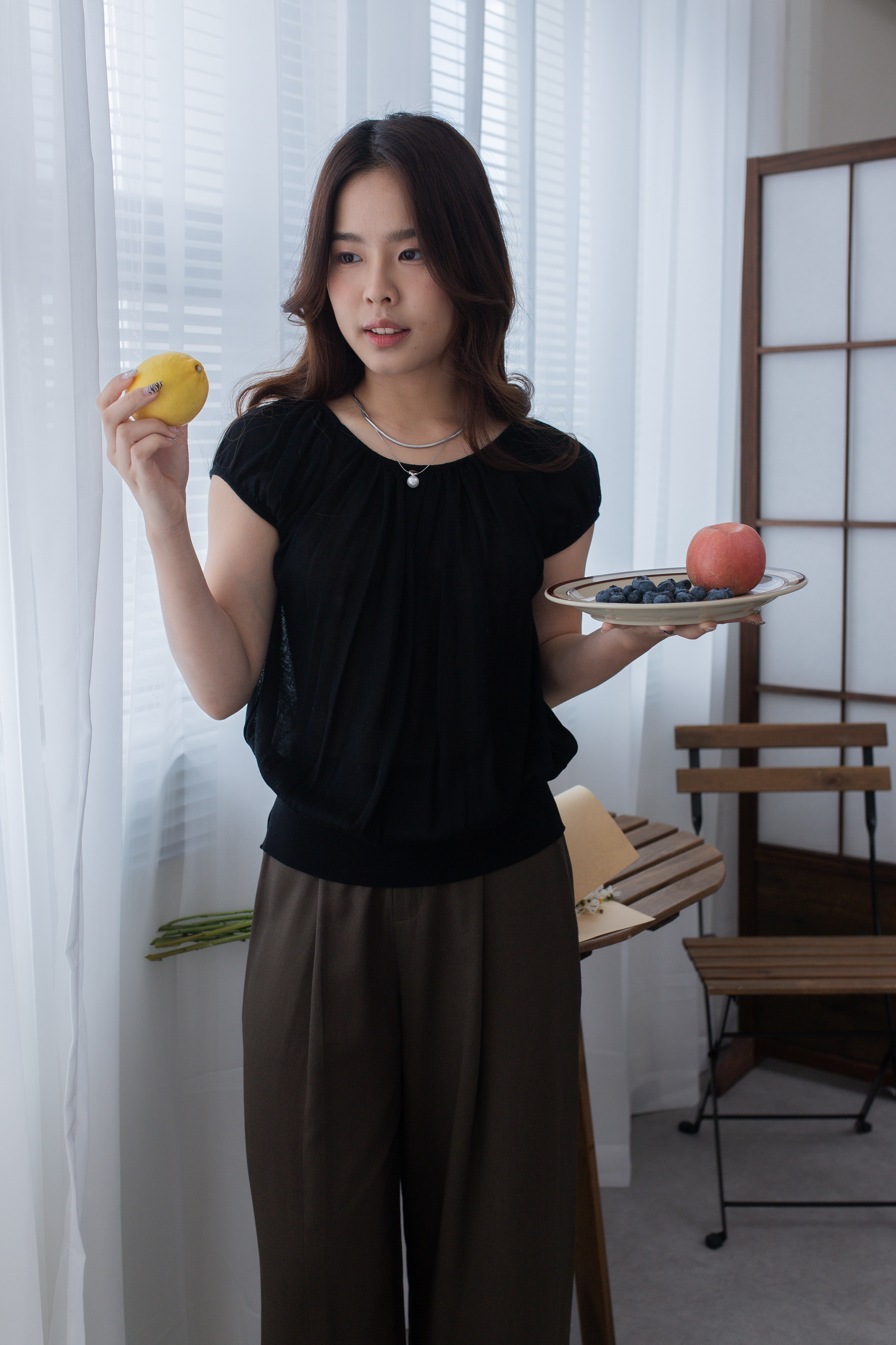 Evelyn Gathered Knit Top Black - 2683KSBLK