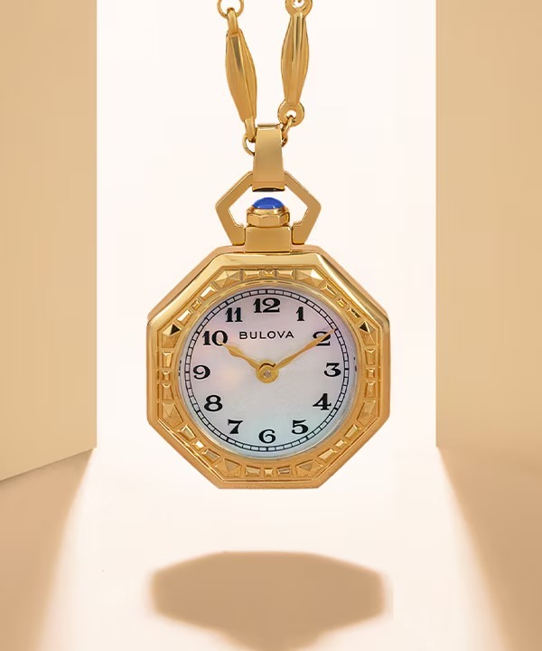 Bulova 寶路華Quartz Sapphire White Dail stainless steel Necklace 150 anniversary Limited RubsIiyat Pendant art deco heritage  97L182 ,  25.5mm 150週年限量版 珍珠母貝錶盤金色不鏽鋼石英頸鏈錶