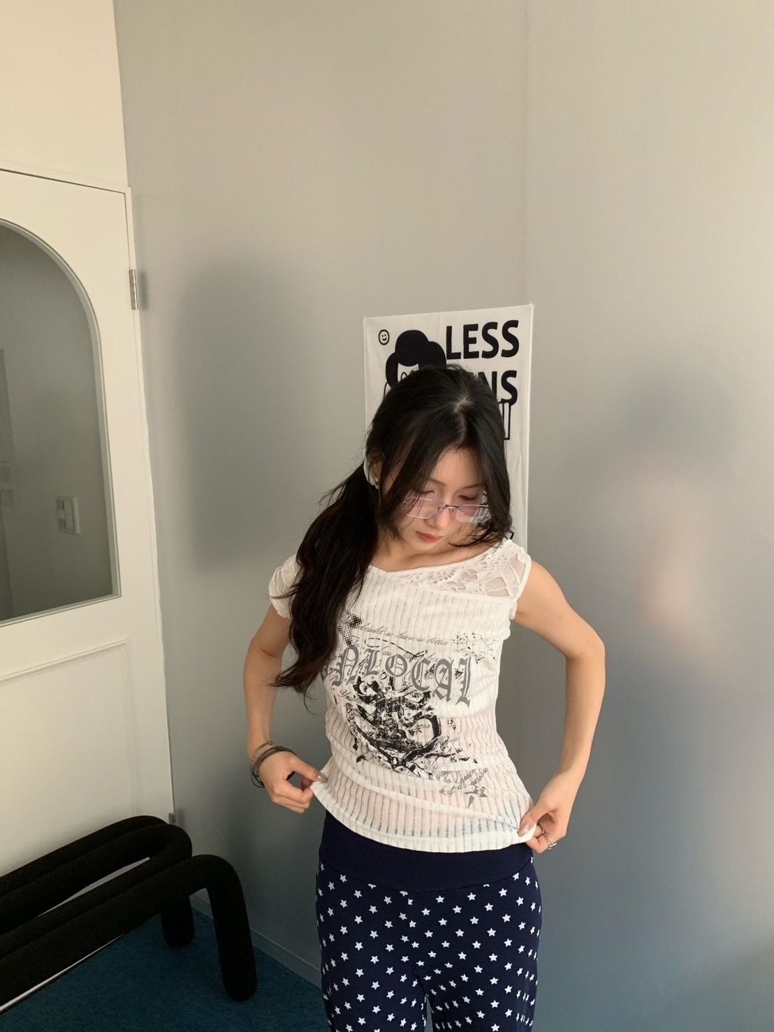 B156亞裔風蕾絲假兩件背心