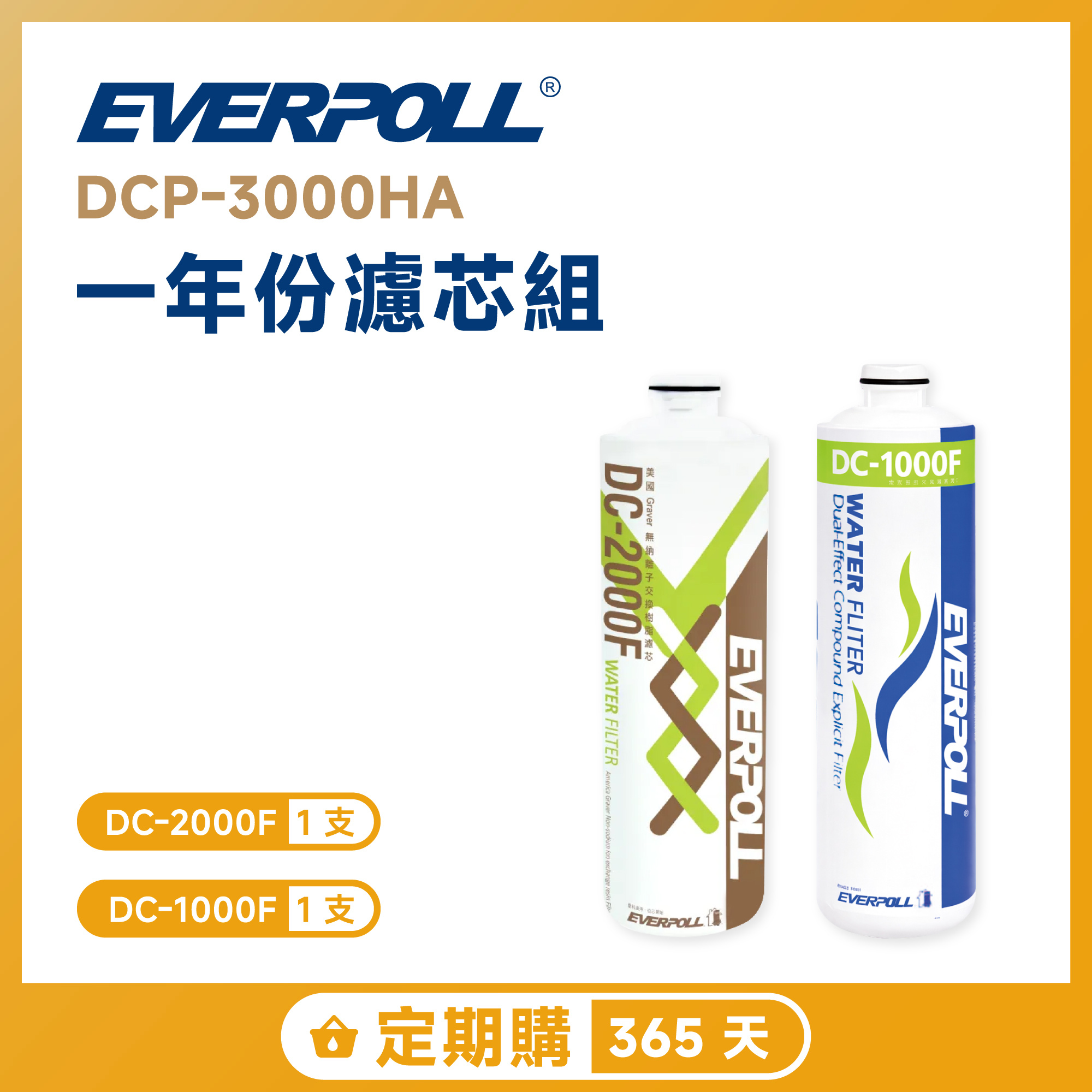 【定期購 365 天】EVERPOLL 愛科 DCP-3000HA 一年份濾芯組 DC-2000F｜DC-1000F