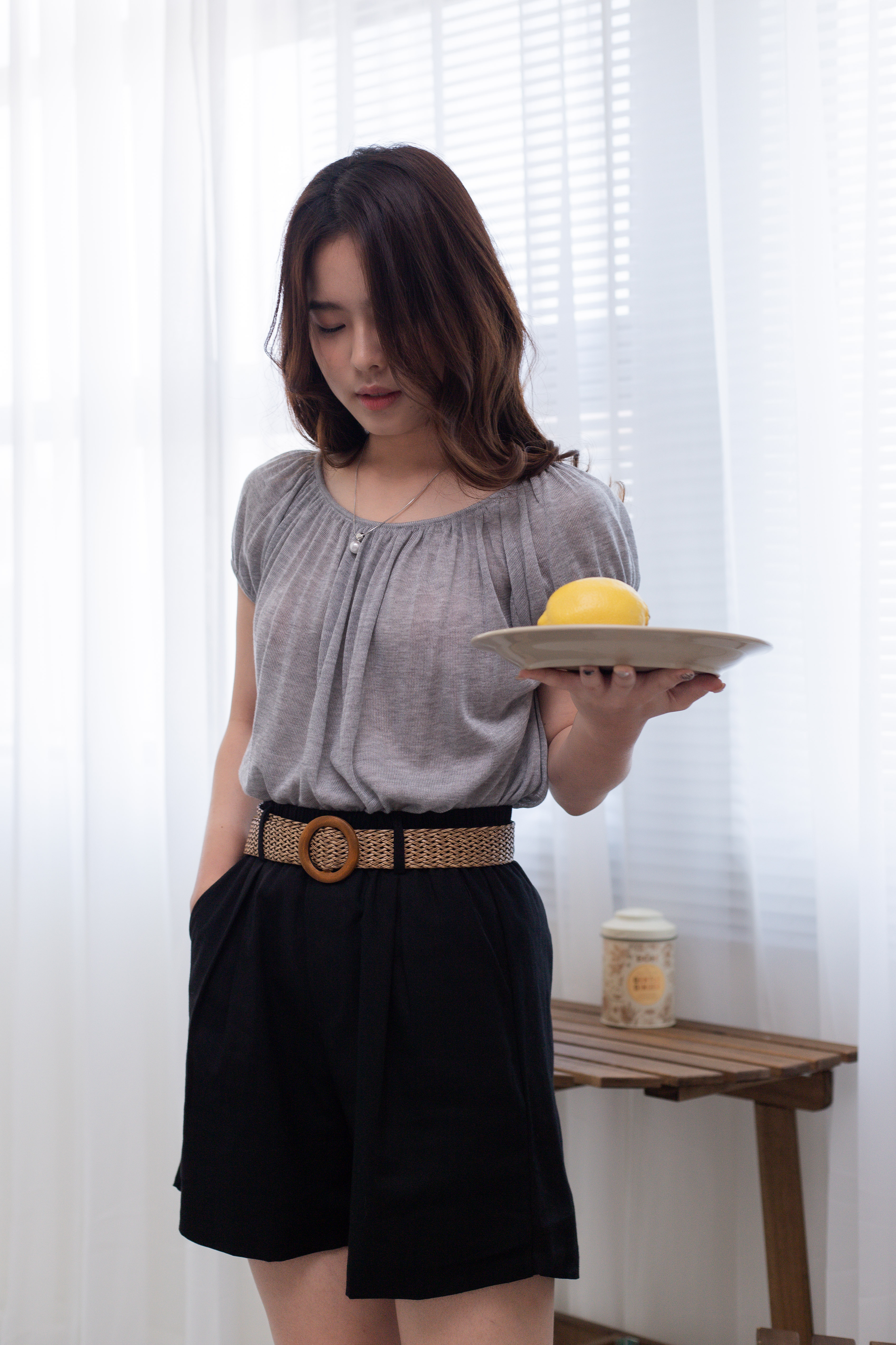 Evelyn Gathered Knit Top Grey - 2683KSGRY