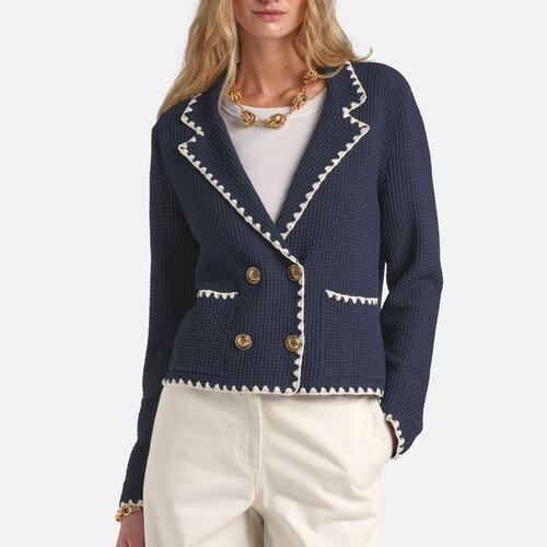 1LS1015-149 [LUISA SPAGNOLI] Cosmic Double-Breasted Jacket with Lapels Blue #100347 1209 0202 (C-K11-E)
