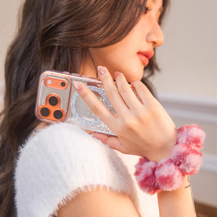 豹紋毛毛Q球珍珠 (莓紅) 手腕繩 短掛繩 手機掛繩 毛球 手機提鍊