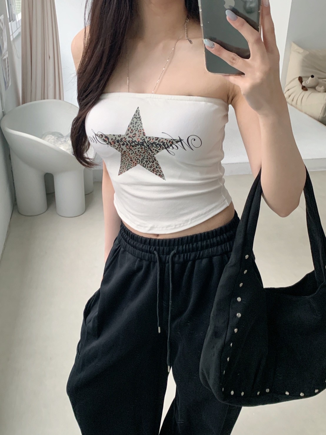 B158美式豹紋星星胸墊平口