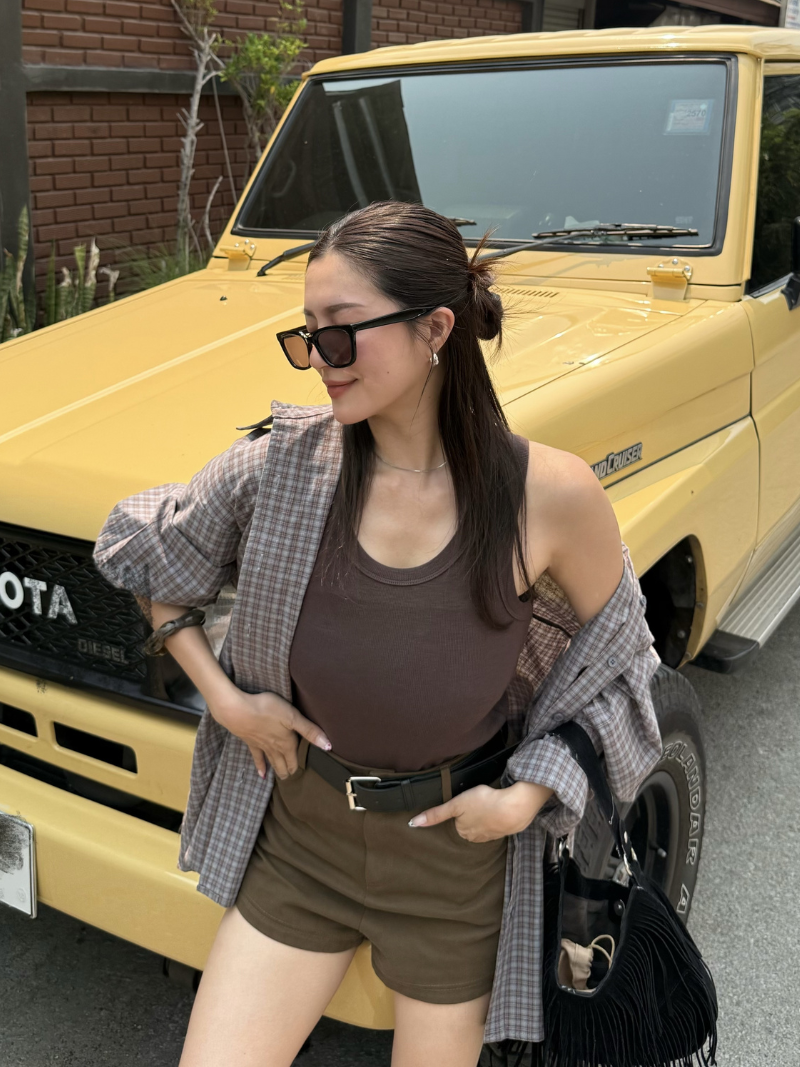 A3383-復古格紋寬鬆襯衫