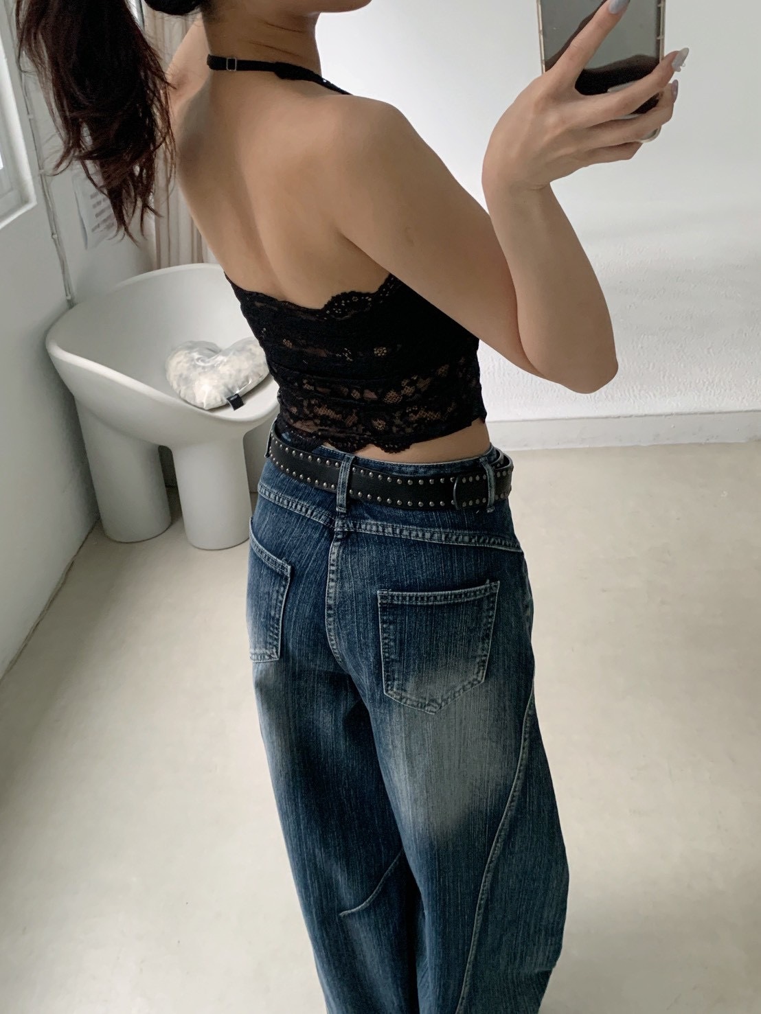 B176純慾蕾絲胸墊掛脖上衣(可疊穿)