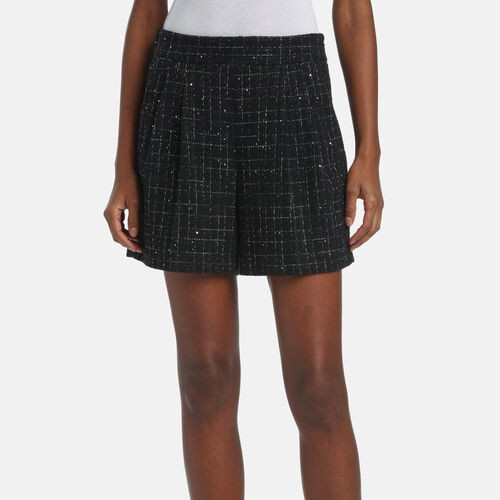 1LS1015-151 [LUISA SPAGNOLI] Atomic Structured Cotton Shorts Black #543138 3062 (C-K11-E)