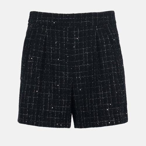 1LS1015-151 [LUISA SPAGNOLI] Atomic Structured Cotton Shorts Black #543138 3062 (C-K11-E)