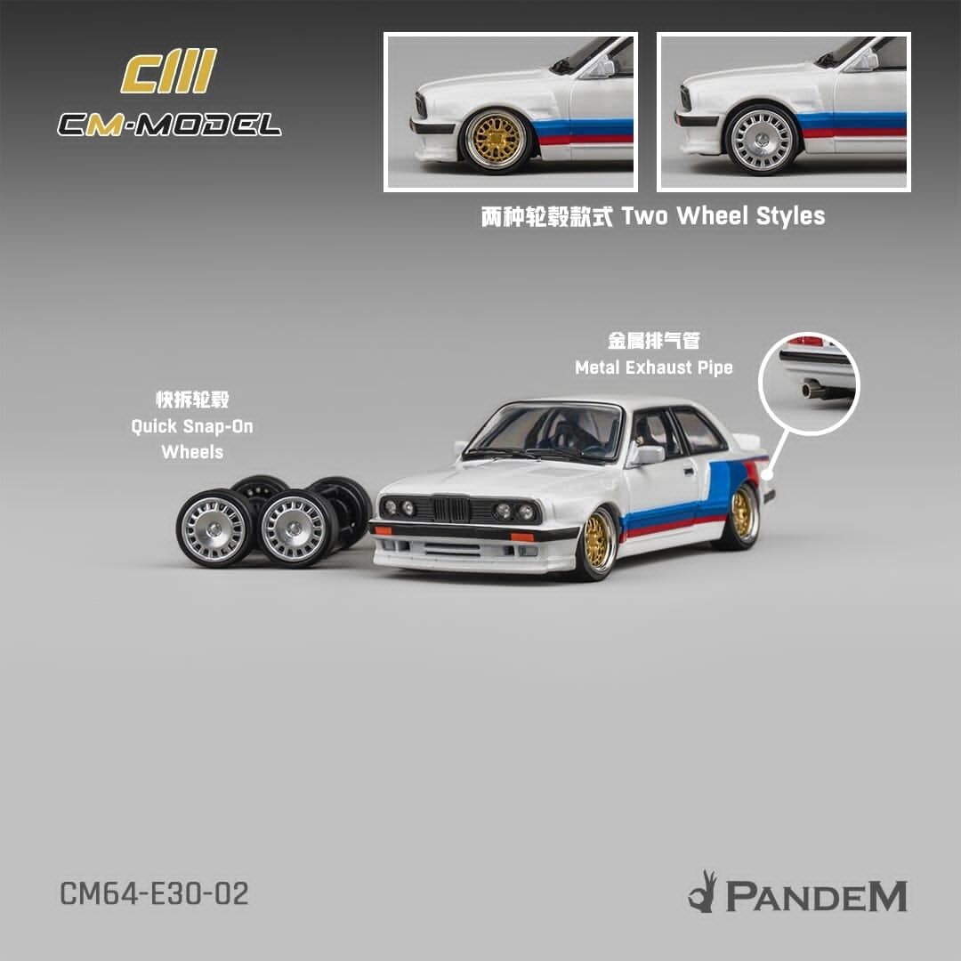 預訂:1/64 CM MODEL Pandem M3 E30 Alpine White with M Tri-Stripes (CM64-E30-02)