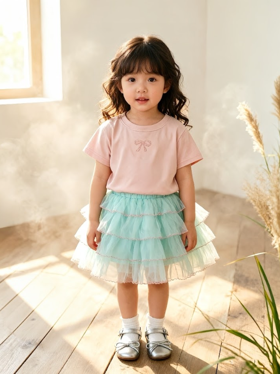 BYC04B015GN  薄荷綠層次半截紗裙