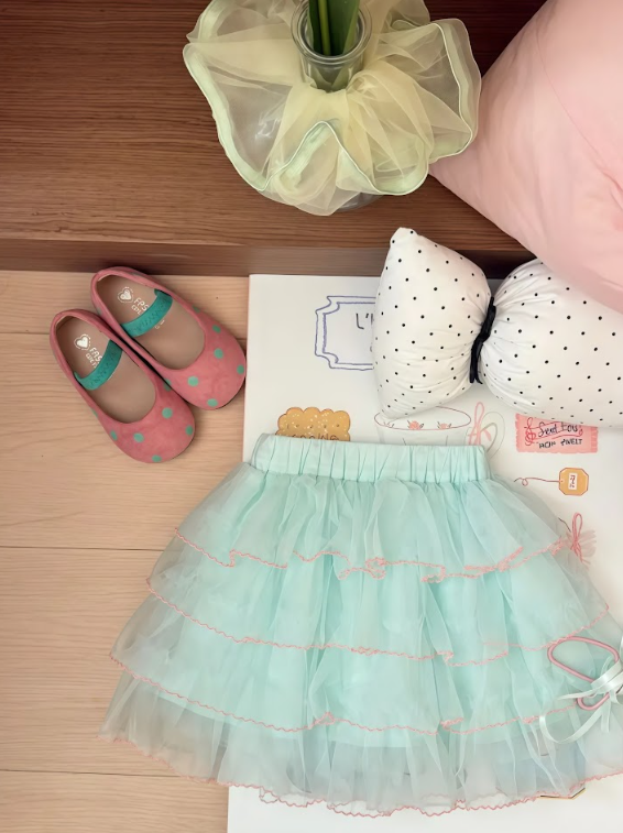 BYC04B015GN  薄荷綠層次半截紗裙