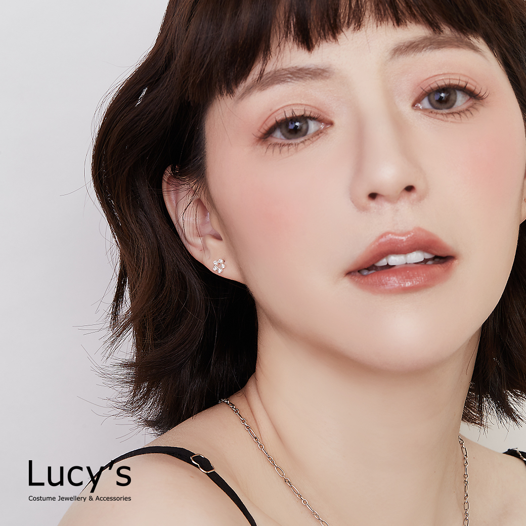 925純銀 鑽點小花 轉珠耳環 (114007)