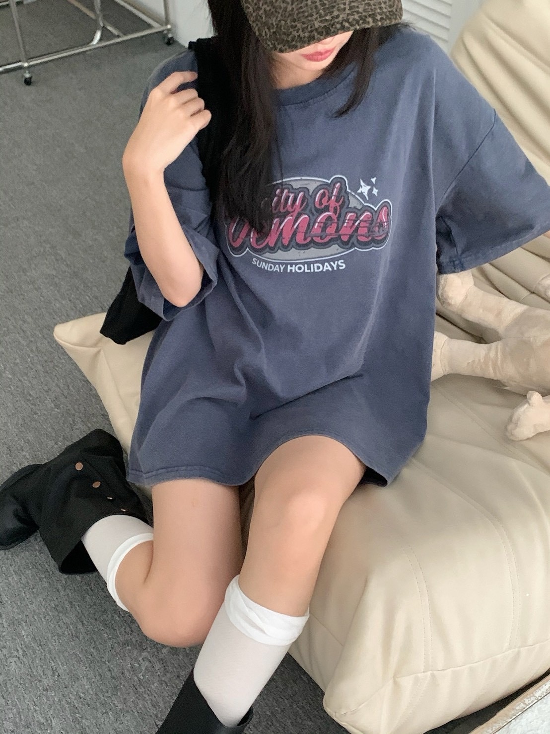 B140刷漆印花字母短袖大T