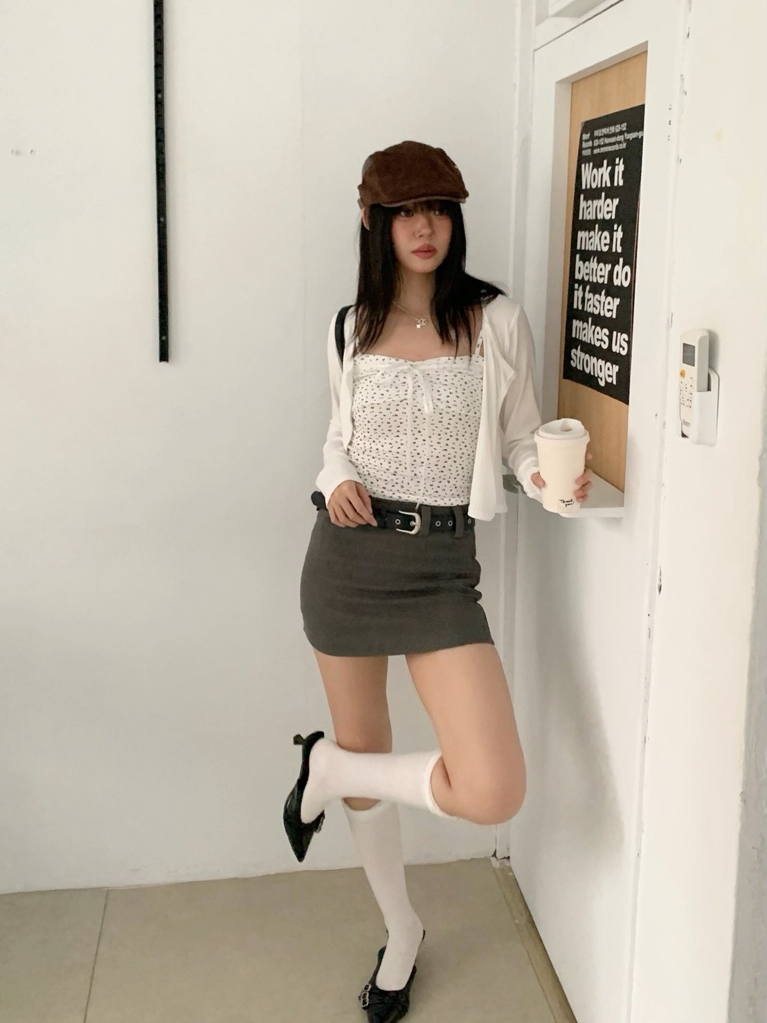 B149小清新波點兩件套(吊帶+罩衫)