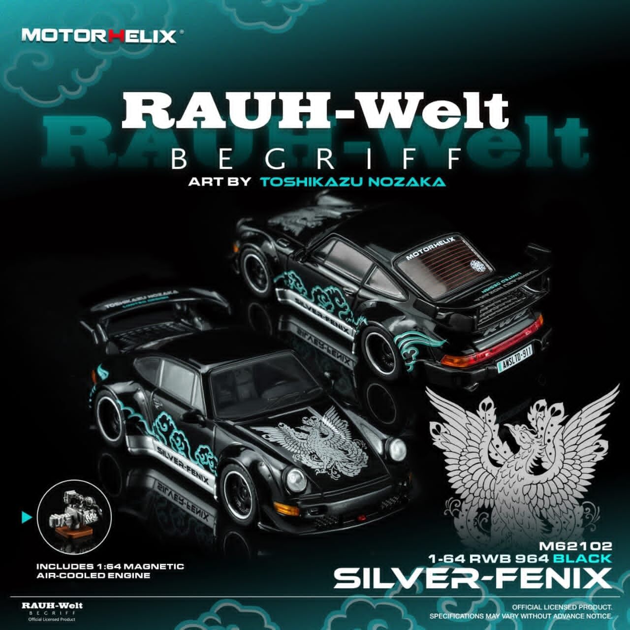 預訂:1/64 Motorhelix RWB 964 Silver-Fenix Black with Magnetic Air-Cooled Engine (M62102 )