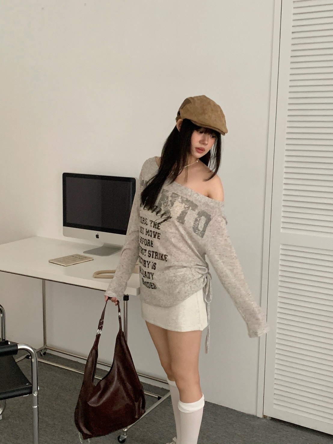 B168復古印花抓皺防曬罩衫