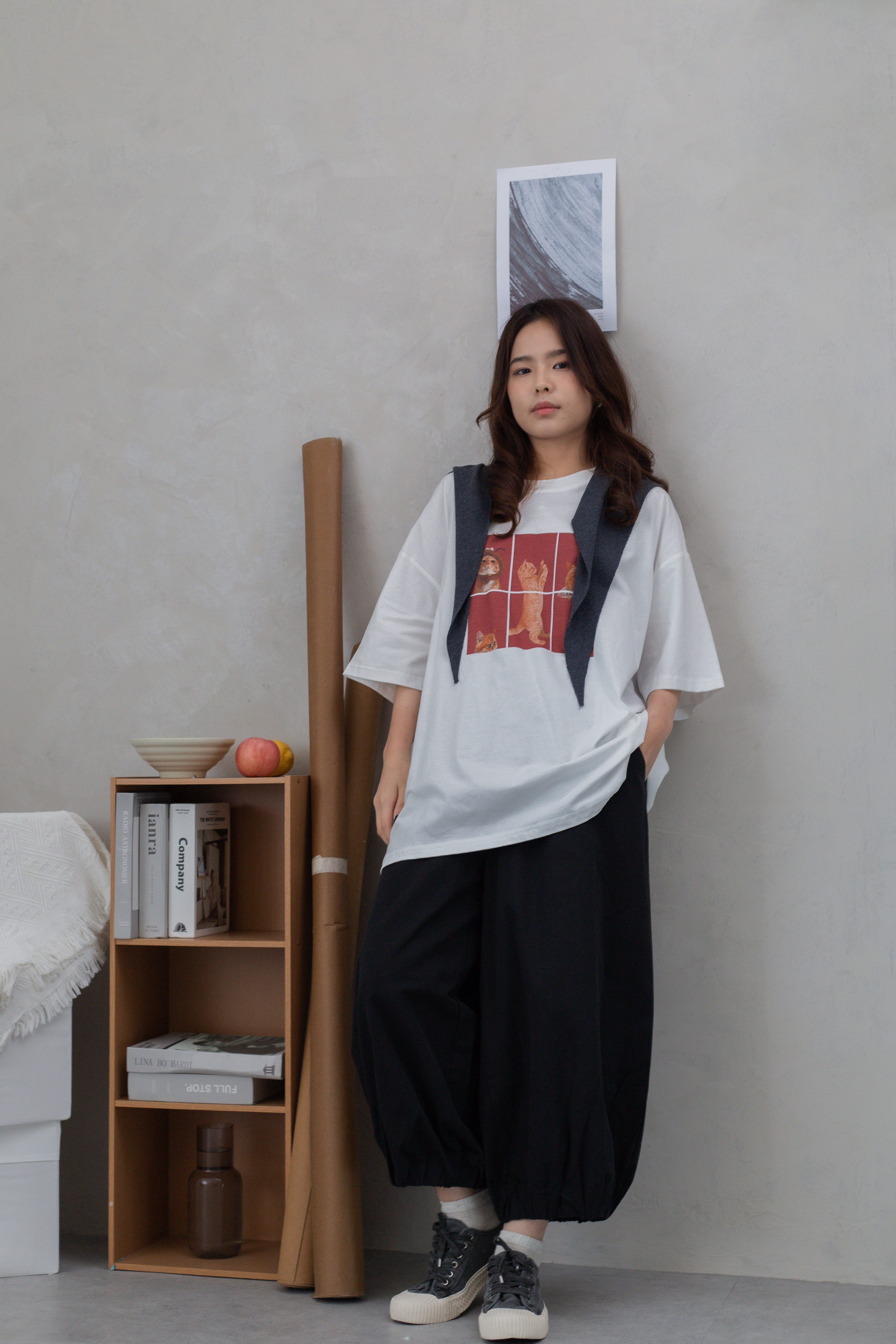 Lula Cat Oversized Tee White -2676TSWHI