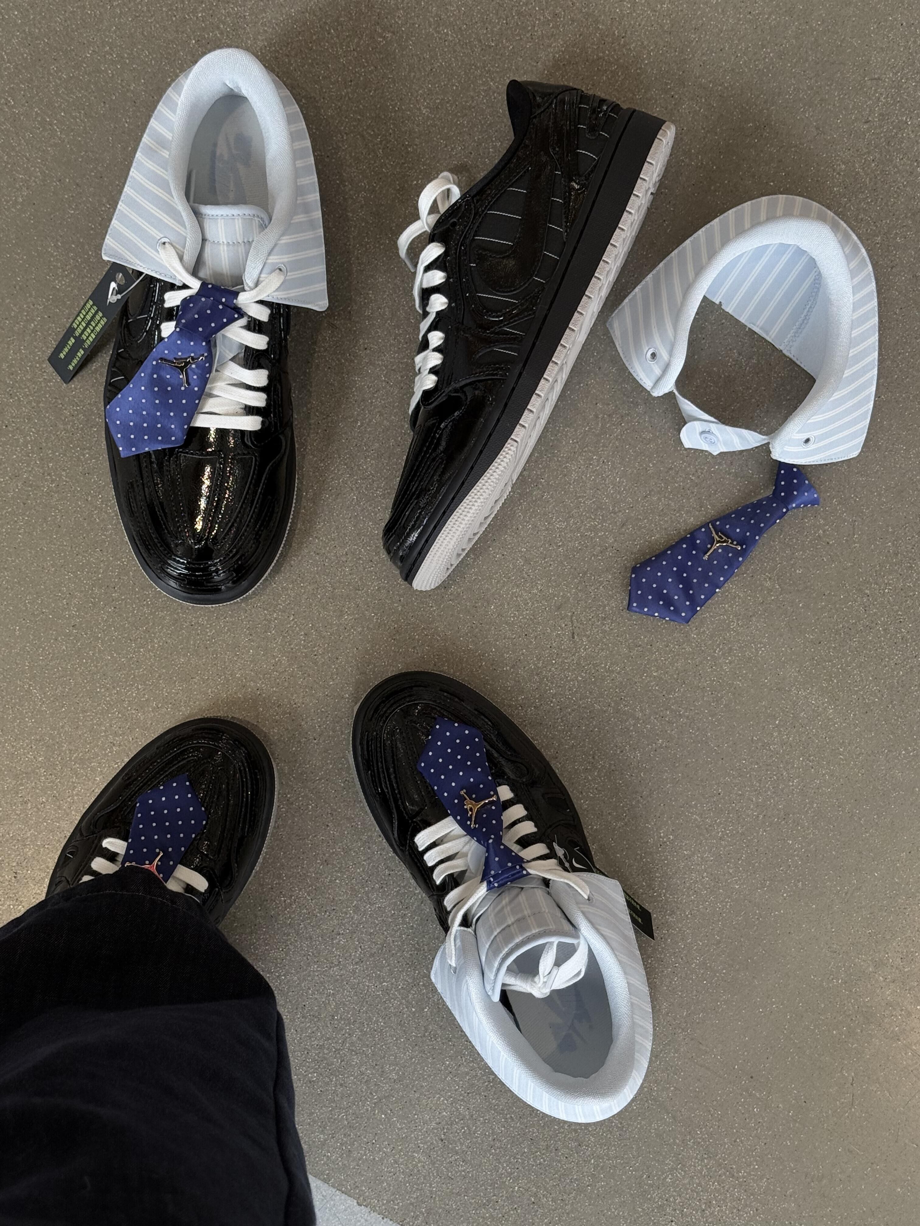 Nike Jordan 1 MM V3 黑色西裝 條紋 波點領帶 金屬標誌 黑色 漆皮 女鞋 可拆 IR7554-001/預購