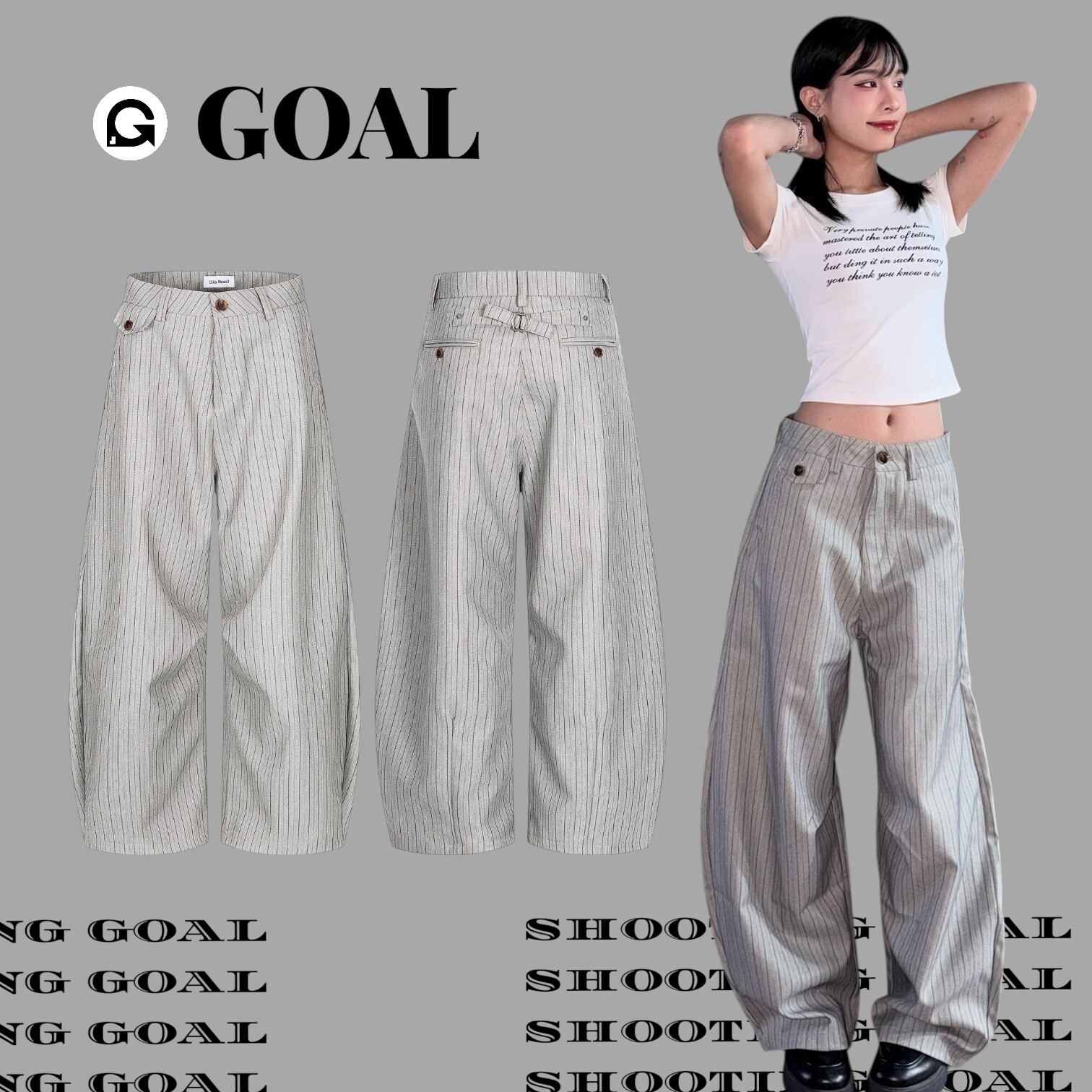 (GOAL) 美式老錢風條紋西裝落地彎刀褲 CK6893