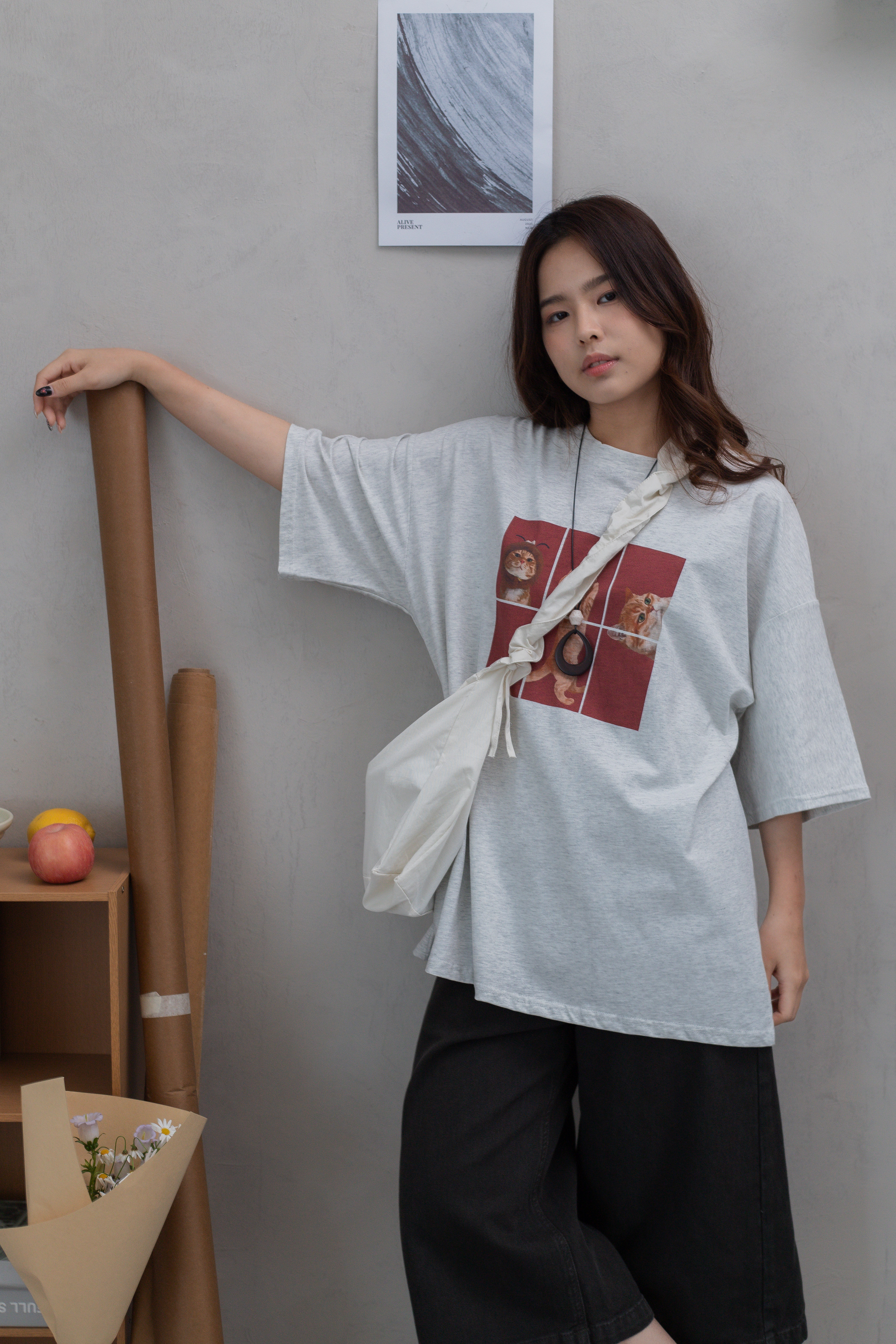 Lula Cat Oversized Tee Oat -2676TSOAT