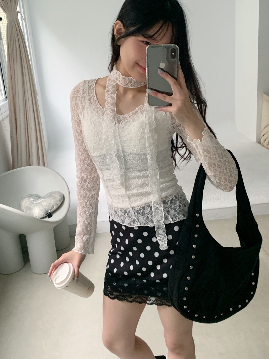 B132正韓甜美蕾絲圍脖罩衫