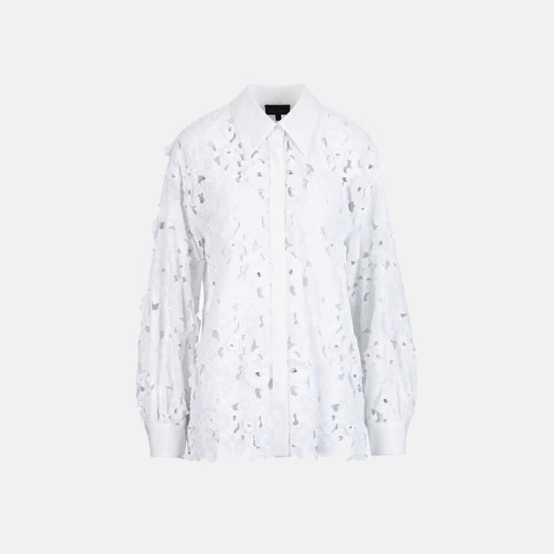 1LS1015-152 [LUISA SPAGNOLI] Ballista Macrame Lace Shirt White #542980 201 (C-K11-E)