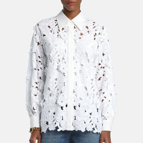 1LS1015-152 [LUISA SPAGNOLI] Ballista Macrame Lace Shirt White #542980 201 (C-K11-E)